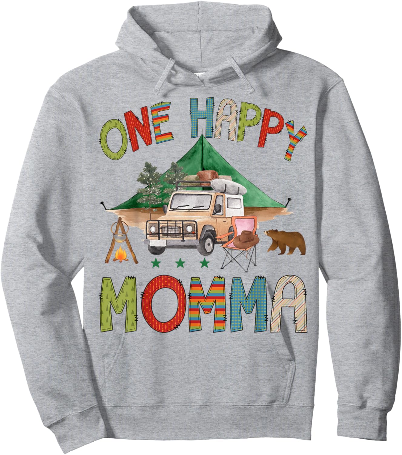 One Happy Momma Camper 1st Birthday Boy Camping Bear Hoodie - Hoodie | Ash