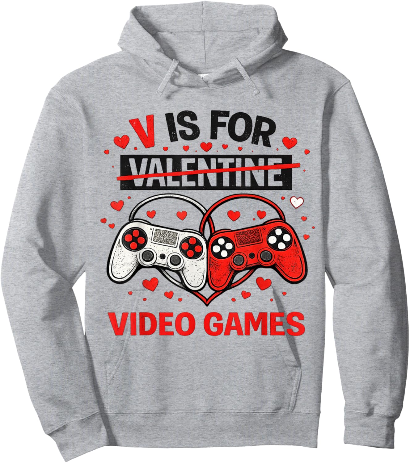 V is for Video Games Valentines Gamer Boy Men Kids Hoodie - Hoodie | Ash