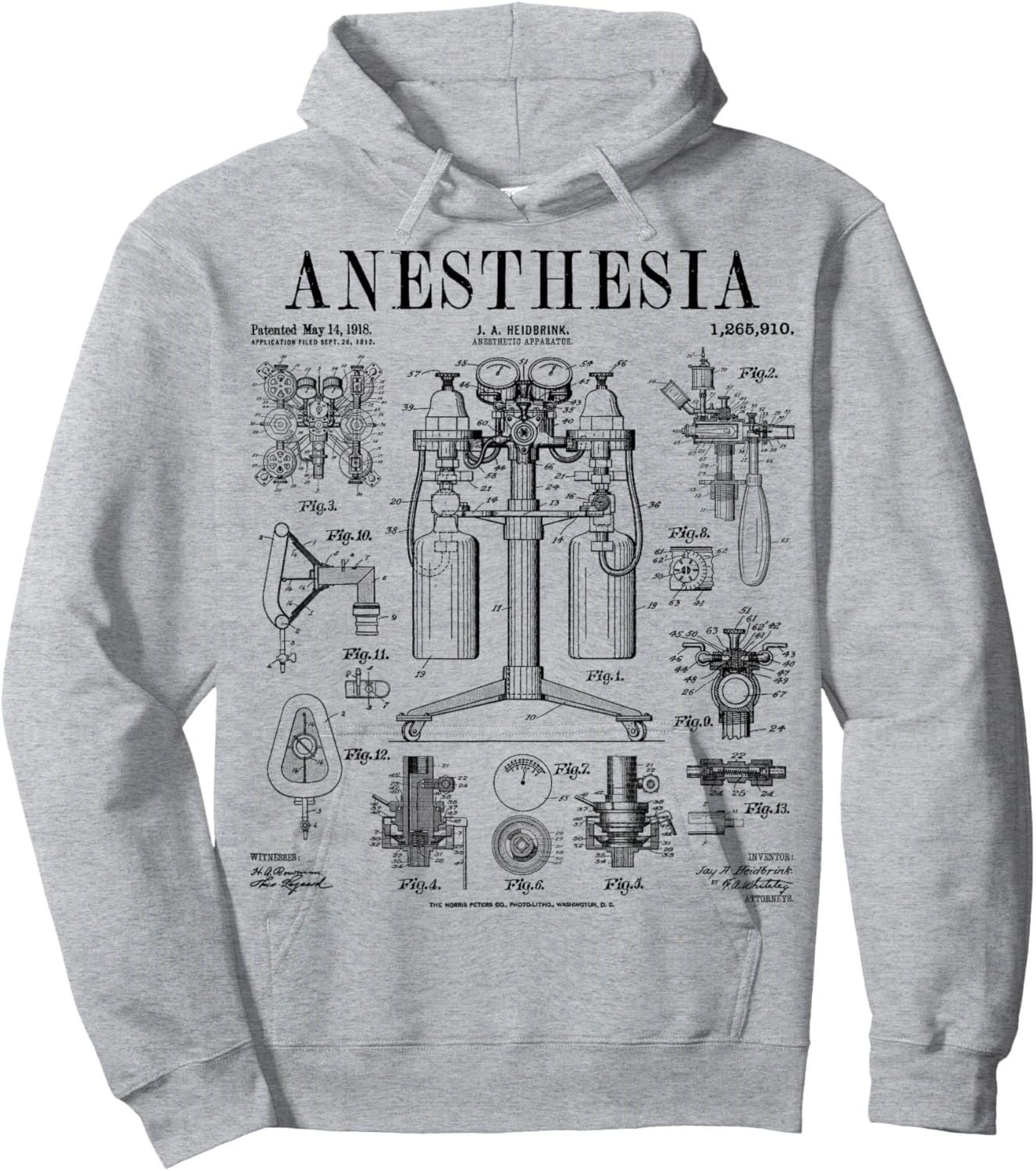 Nurse Doctor Anesthesia Medical Anesthetist Vintage Patent Hoodie - Hoodie | Ash