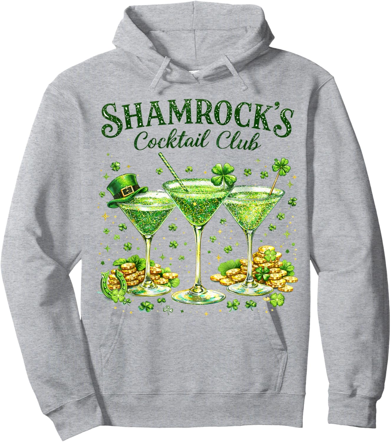 St. Patrick's Day Drinking Martini Shamrock's Cocktail Club Hoodie - Hoodie | Ash
