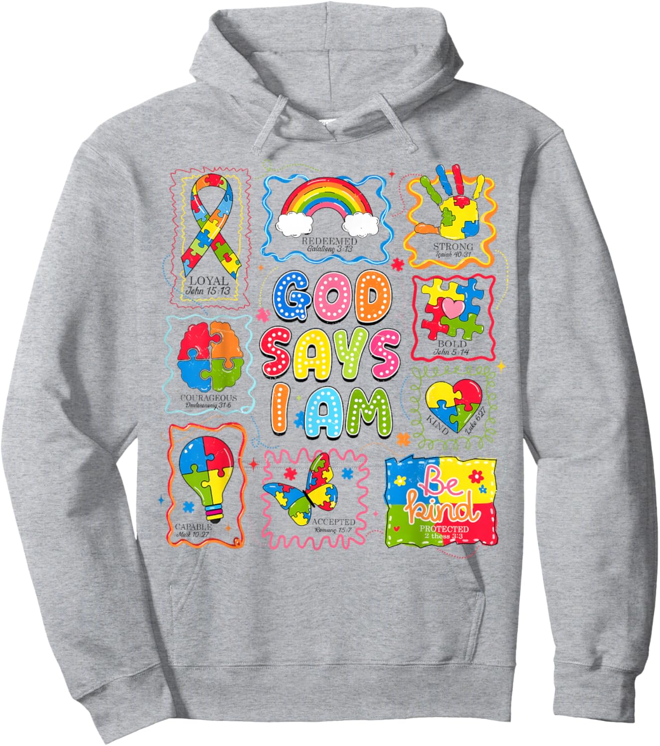 God Says I Am Bible Verse Religious Autism Awareness Kids Hoodie - Hoodie | Ash
