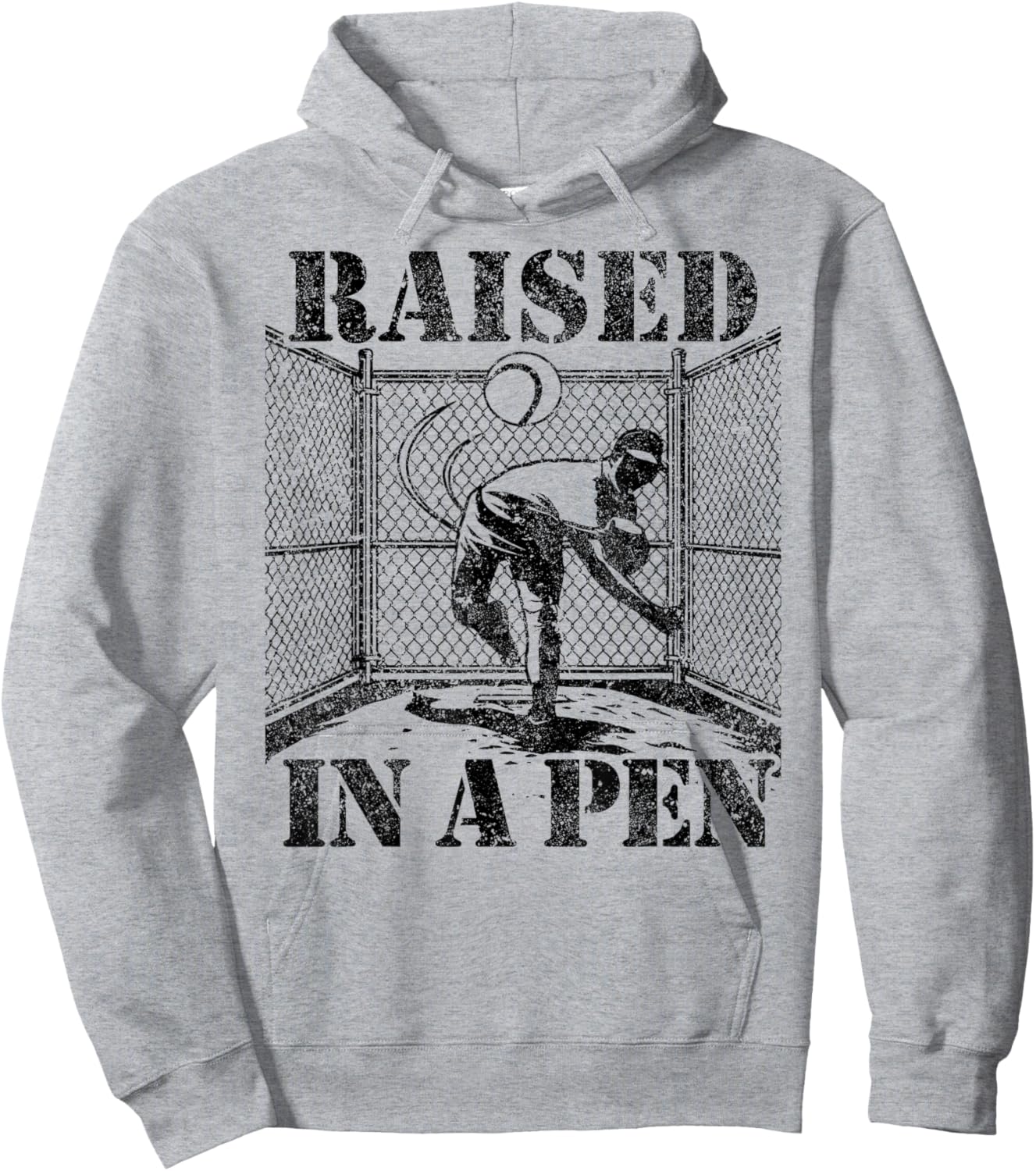 Raised in a Pen Baseball Pitcher Funny Saying Bullpen Hoodie - Hoodie | Ash