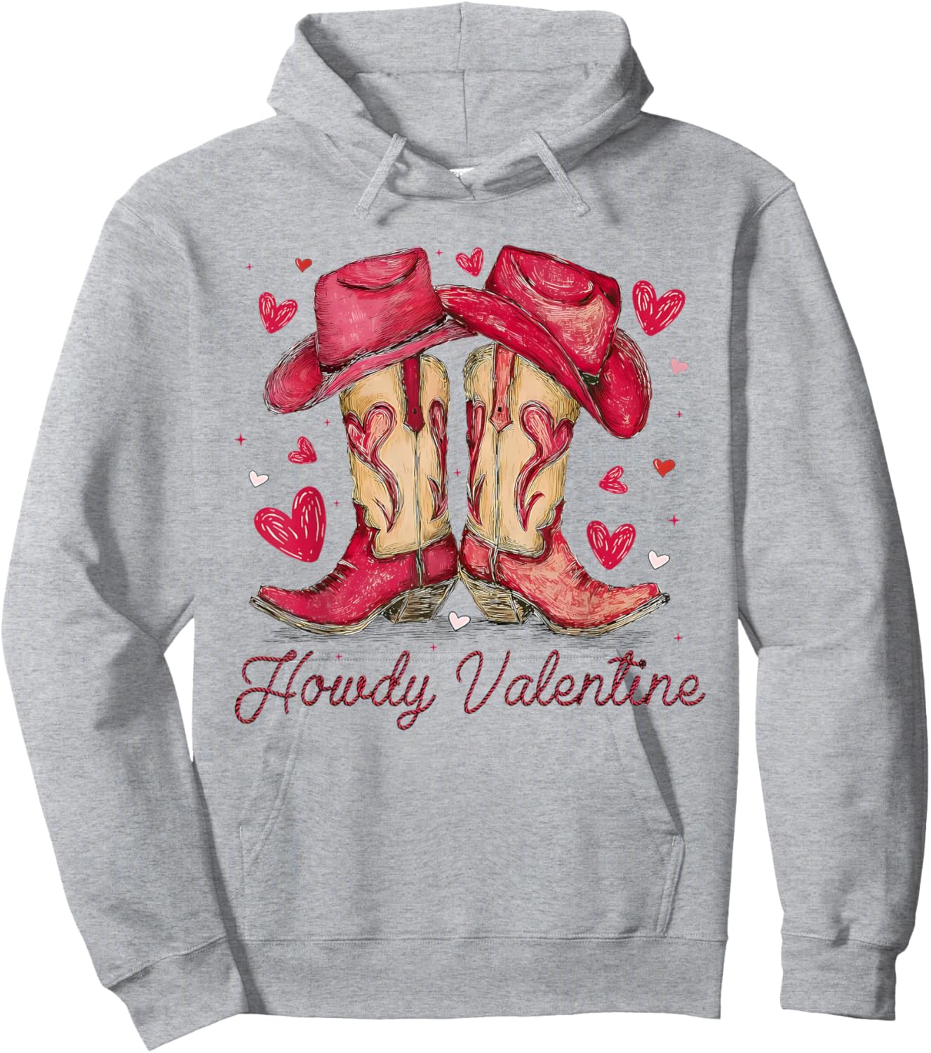 Howdy Valentine Cowboy Boots Coquette Bow Girl Women Kids Hoodie - Hoodie | Ash