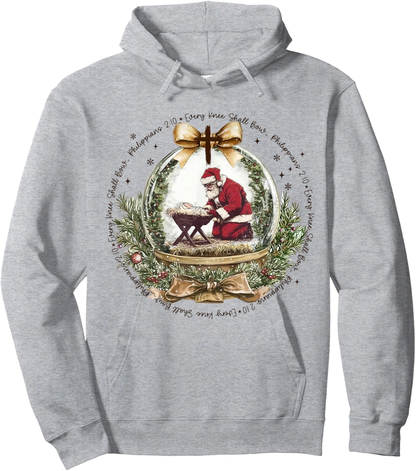 Every Knee Shall Bow Funny Kneeling Santa Baby Jesus Hoodie - Hoodie | Ash