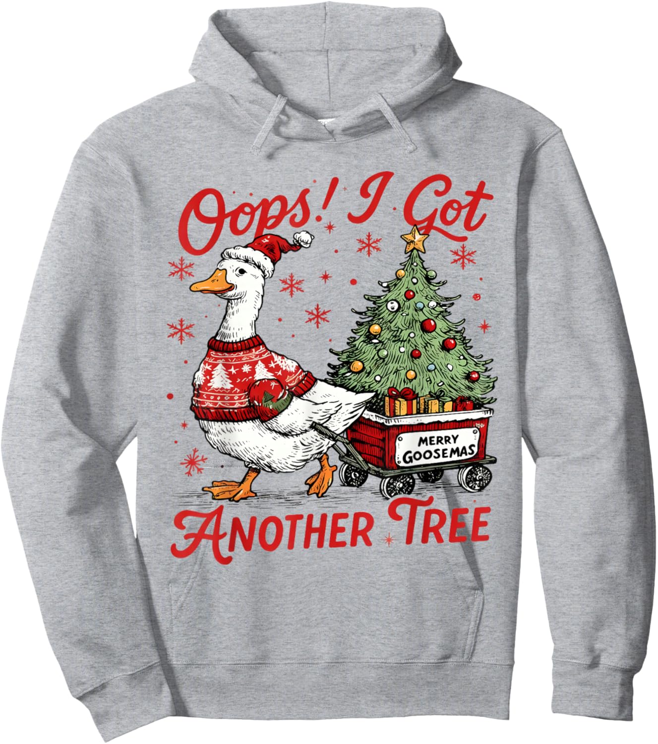 Retro Oops I Got Another Tree Funny Christmas Goose Hoodie - Hoodie | Ash
