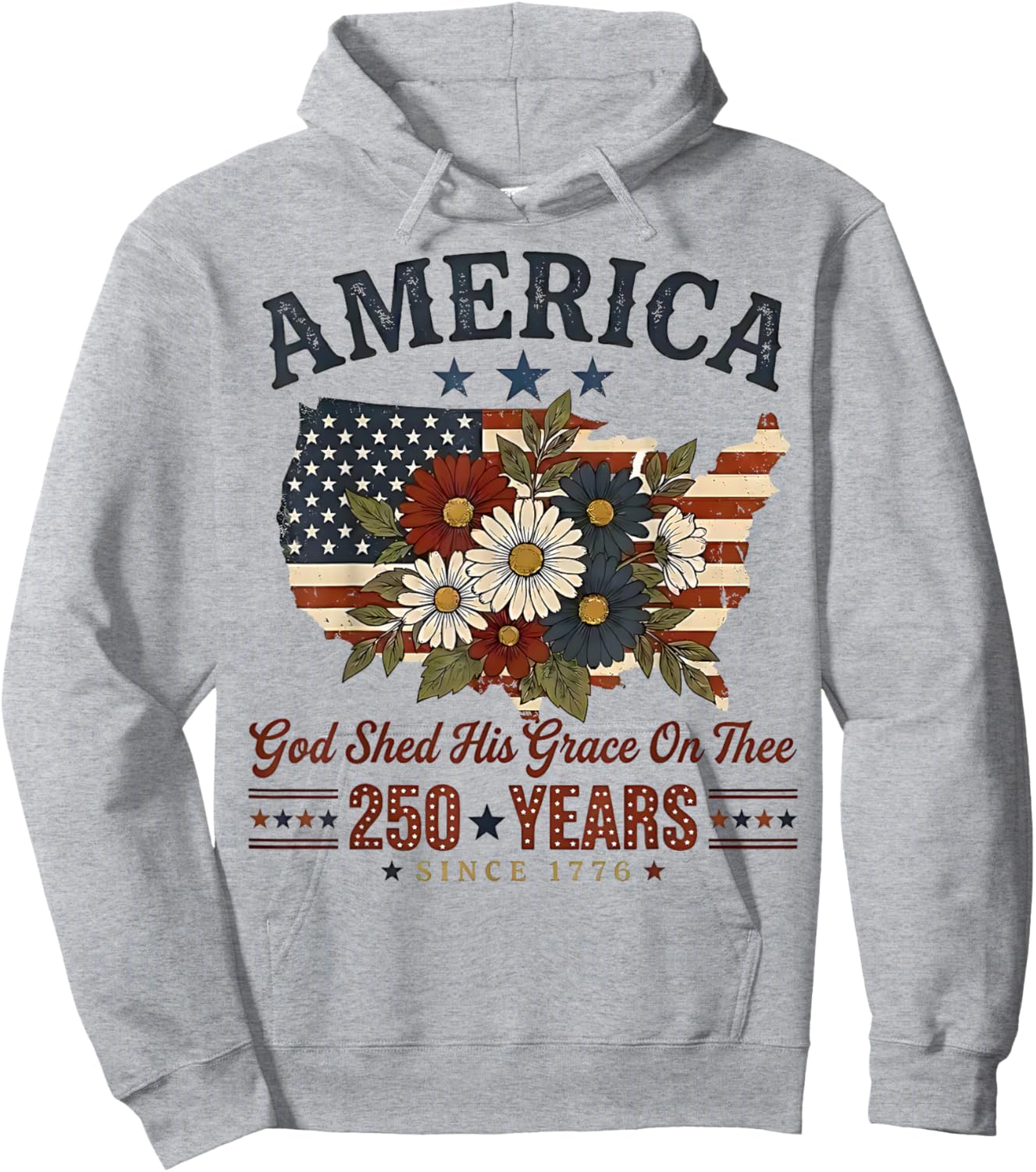 America 250 Years Flag Floral God Shed His Grace On Thee Hoodie - Hoodie | Ash