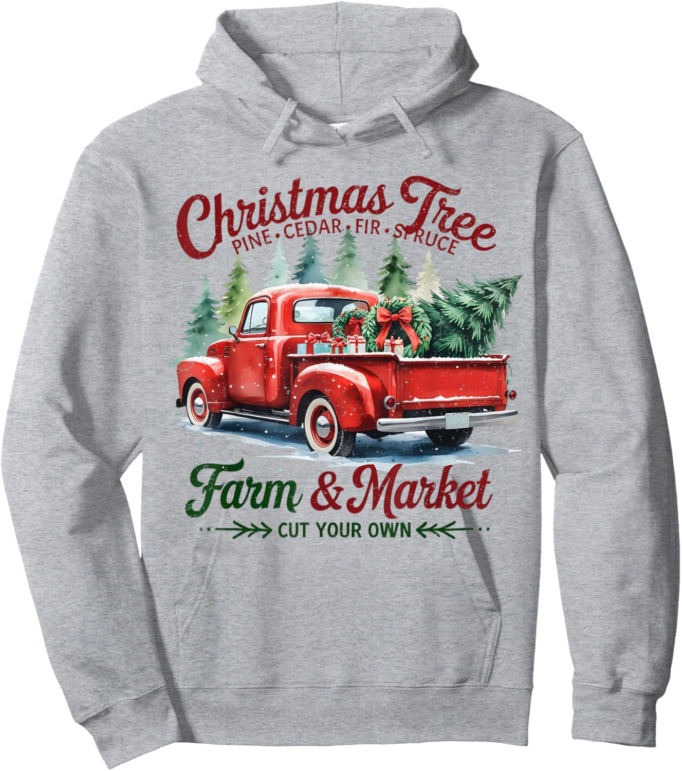 Christmas Tree Farm Red Truck Holiday Vintage Hoodie - Hoodie | Ash