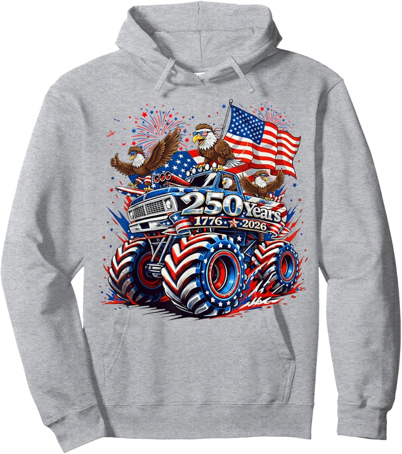 American Flag Bald Eagles Patriotic 250 Years 1776 2026 USA Hoodie - Hoodie | Ash