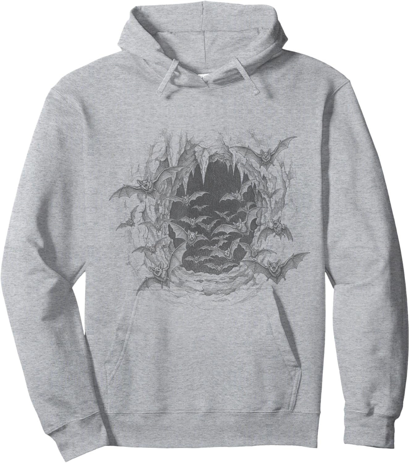 Vintage Vampire Bats Cave Scene Drawing Art Design Hoodie - Hoodie | Ash