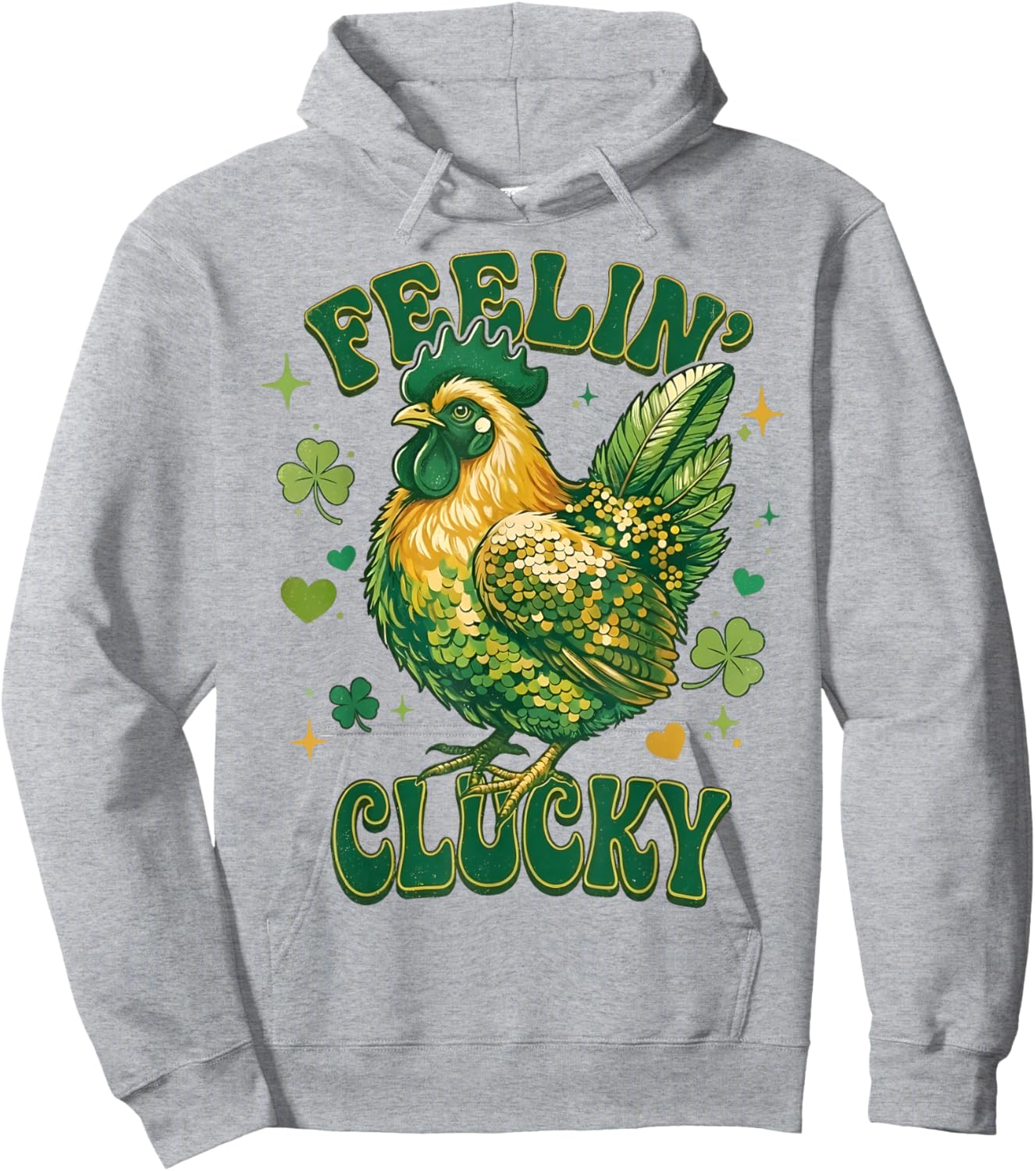 Feelin' Clucky Funny Chicken Shamrock St Patrick's Day Hoodie - Hoodie | Ash