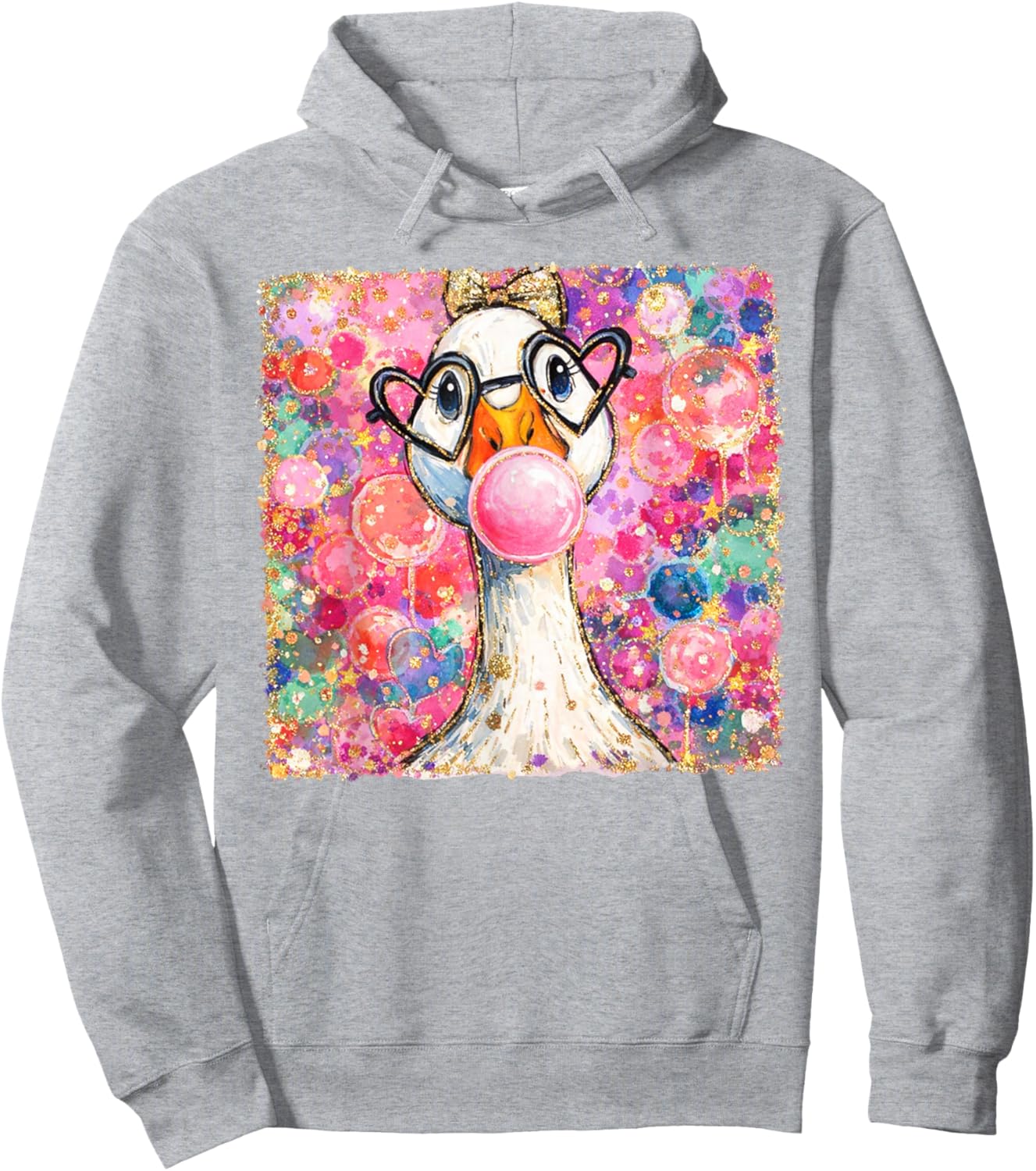 Valentines Silly Goose Blowing Bubble Gum XOXO Couple Hoodie - Hoodie | Ash