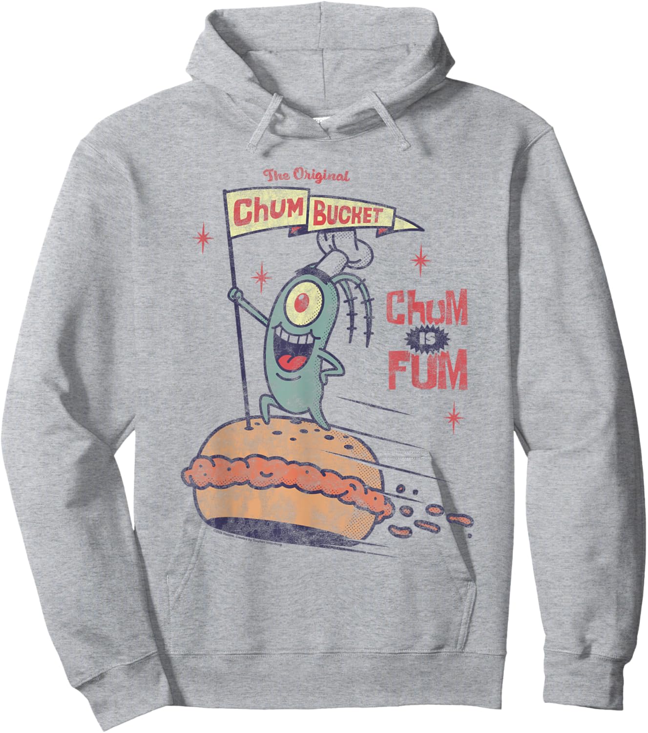 Spongebob Plankton Retro Chum Bucket Banner Cartoon Hoodie - Hoodie | Ash