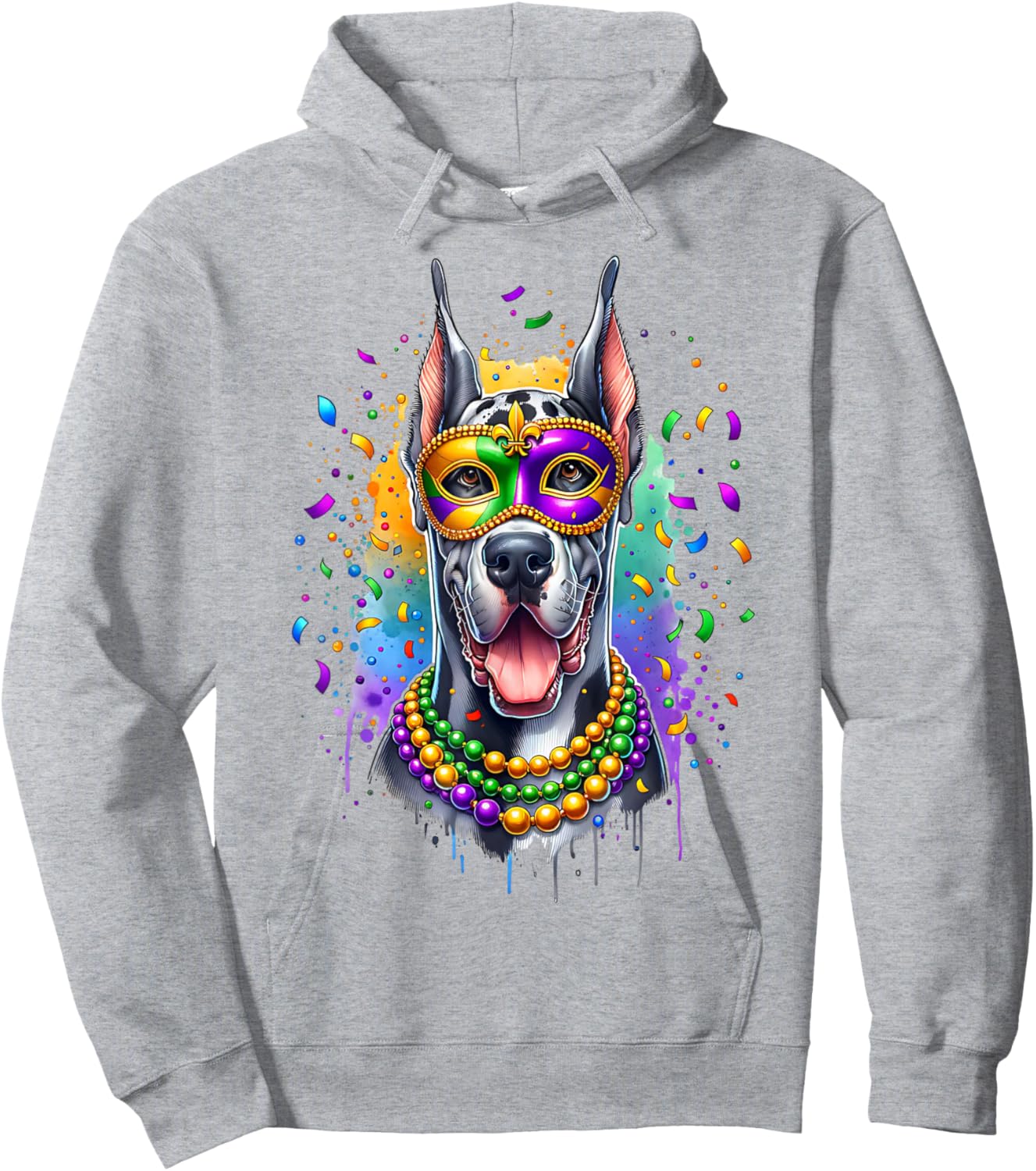 Mardi Gras Great Dane Dog Hoodie - Hoodie | Ash