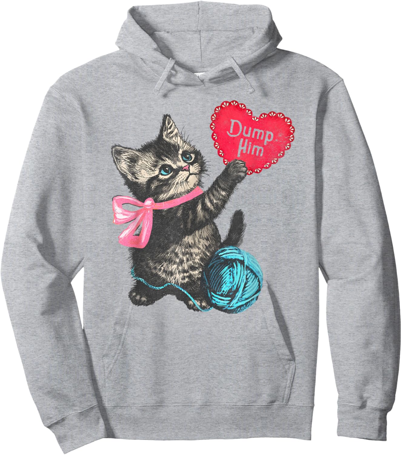 Trendy Apparel Valentine's Day Dump Him Cute Kitten with Bow Hoodie - Hoodie | Ash