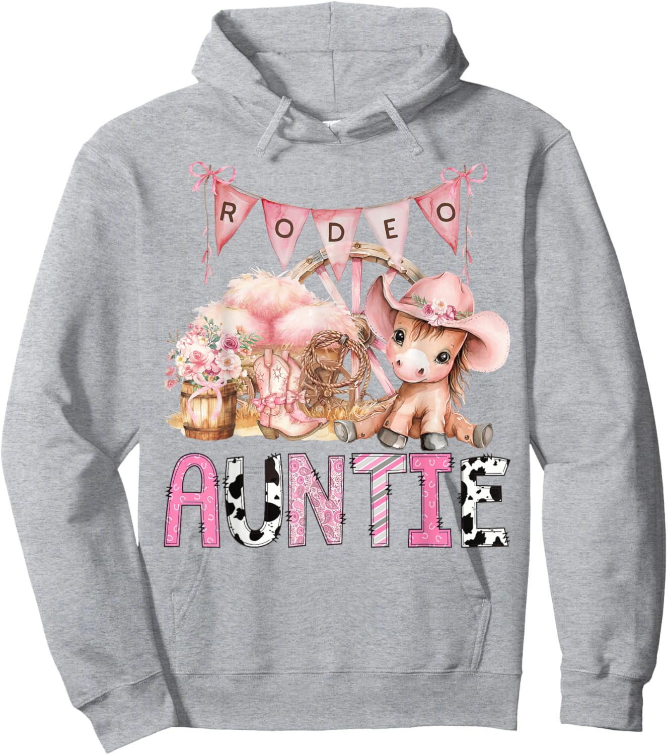 Rodeo Auntie Pink Cowgirl Coquette 1St Birthday Girl Hoodie - Hoodie | Ash