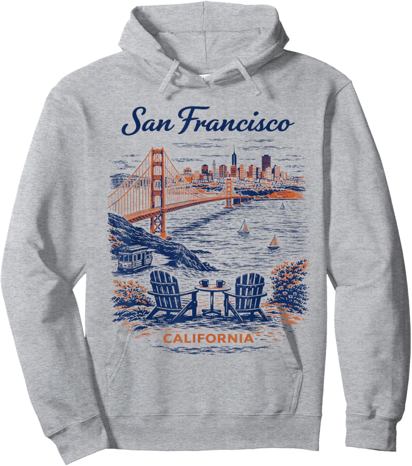 San Francisco Vintage Travel Scenic Illustration Hoodie - Hoodie | Ash