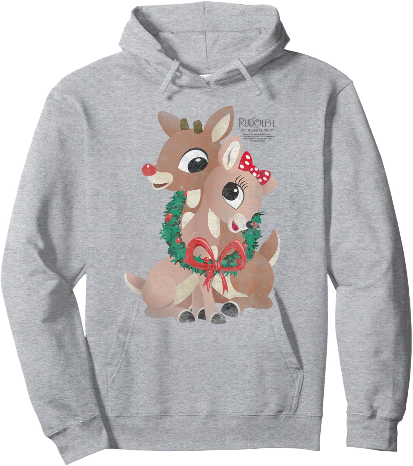 Rudolph and Clarice Holiday Wreath Vintage Christmas Hoodie - Hoodie | Ash