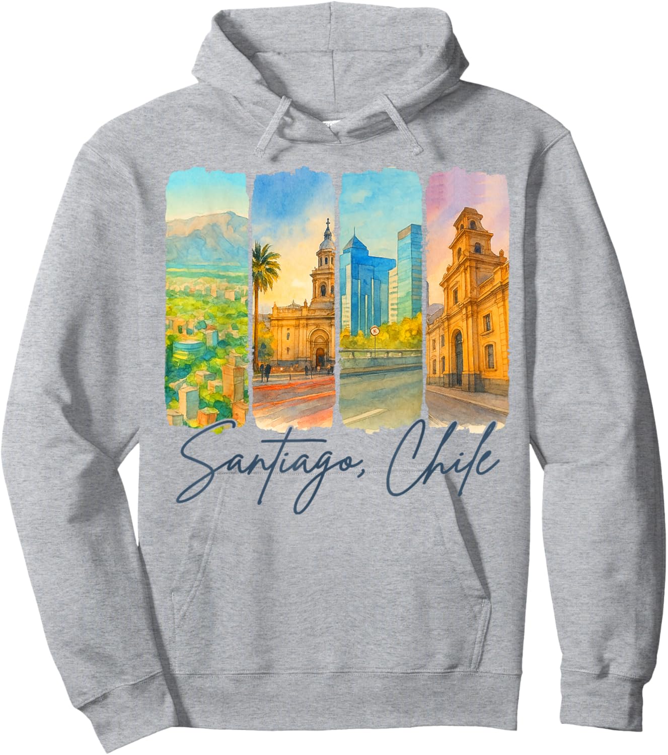 Santiago Chile Traveling Trip Brushstroke Souvenir Vacation Hoodie - Hoodie | Ash