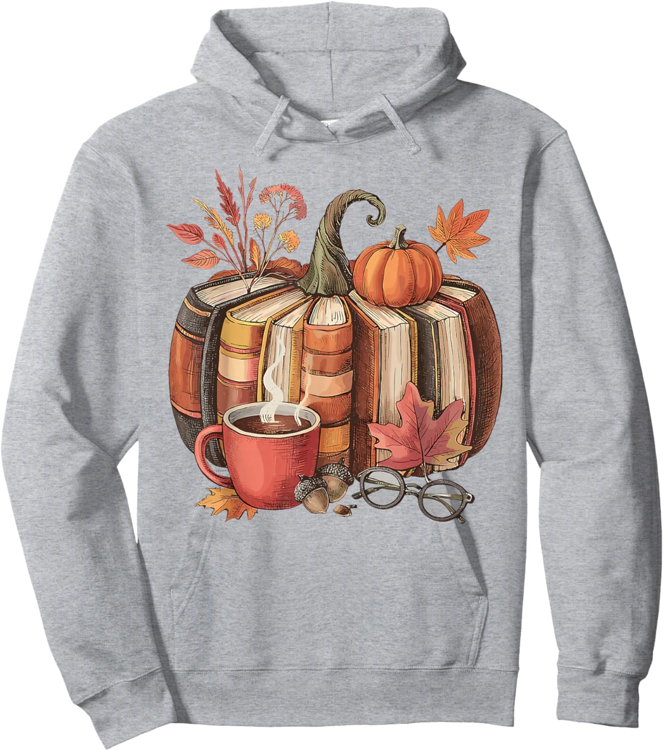 Fall Book Pumpkin Retro Reading Halloween Teacher Hoodie - Hoodie | Ash