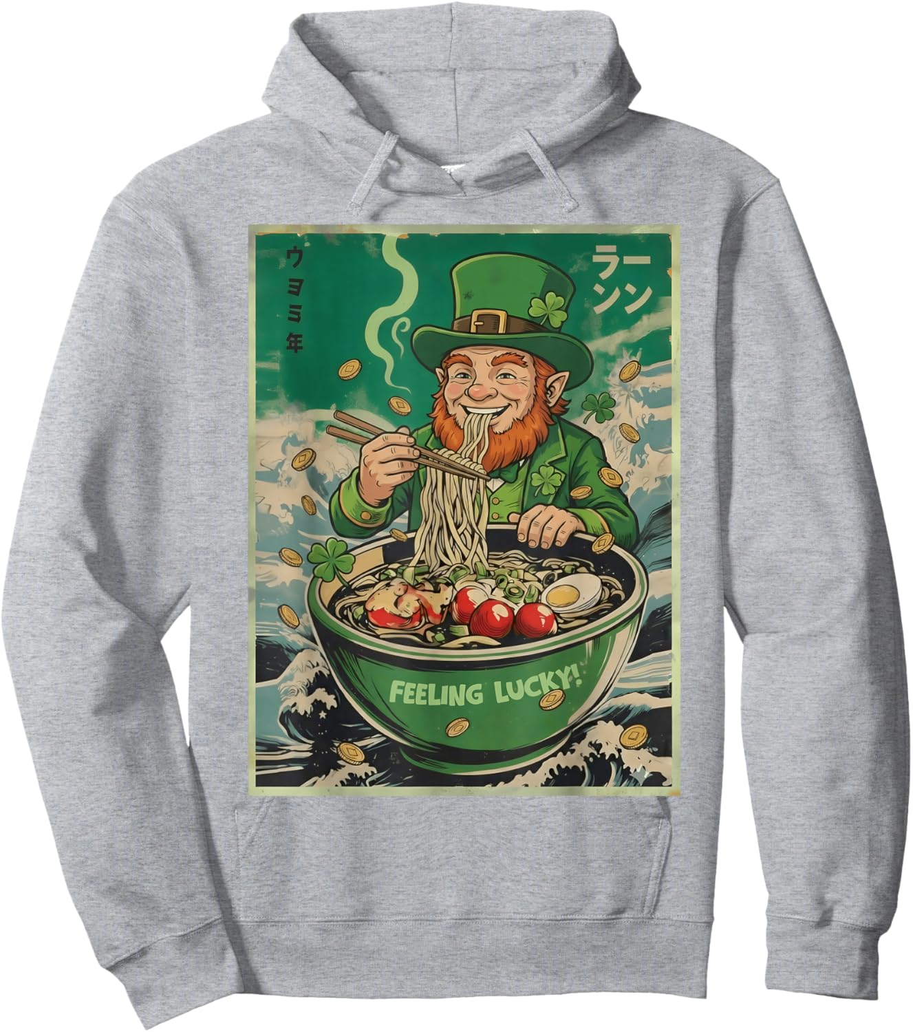 St Patrick Funny Leprechaun Lucky Chinese Ramen Men Women Hoodie - Hoodie | Ash