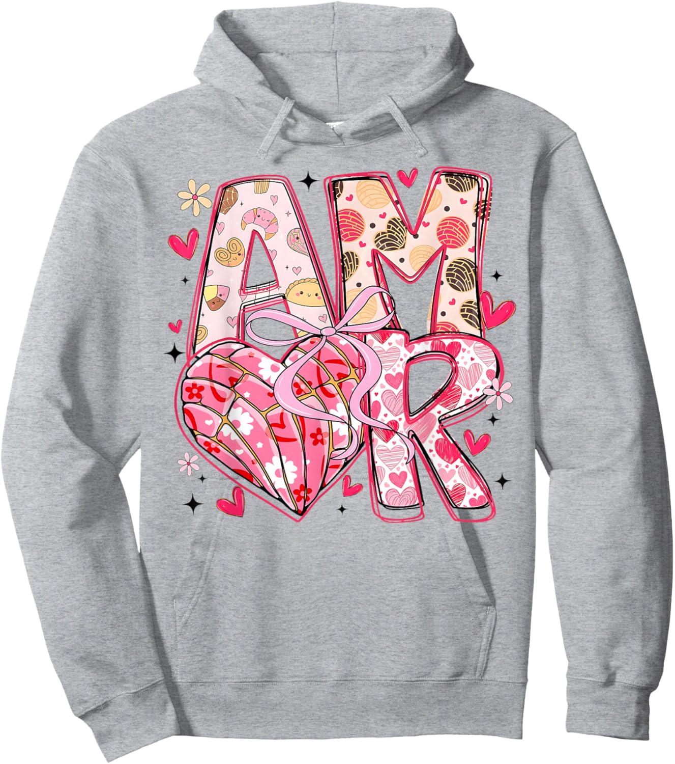 Valentine Amor Coquette Bow Concha Pan Dulce Valentine Hoodie - Hoodie | Ash