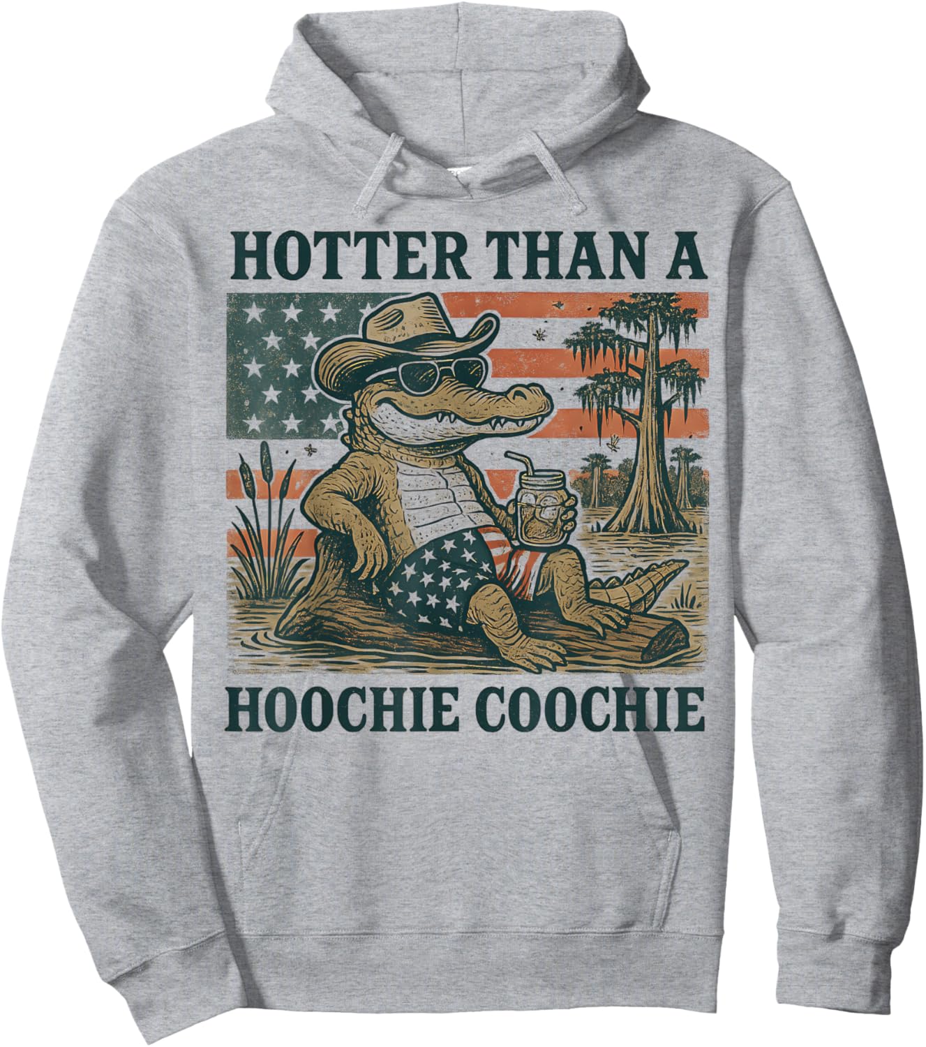 Hoochie Coochie Alligator Funny Patriotic Gator Southern USA Hoodie - Hoodie | Ash