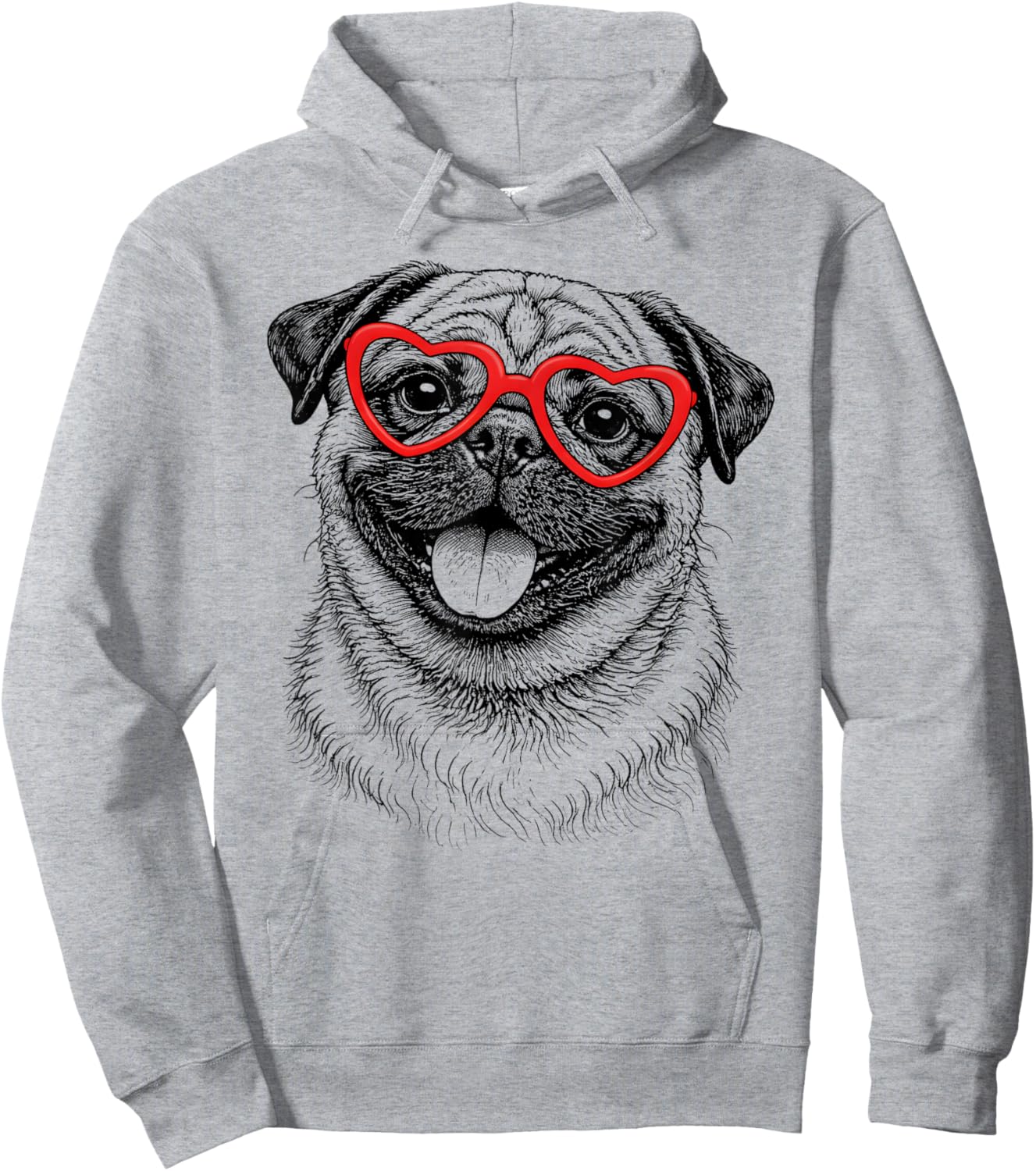Funny Pug Face Heart Glasses Dog Valentine's Day Hoodie - Hoodie | Ash