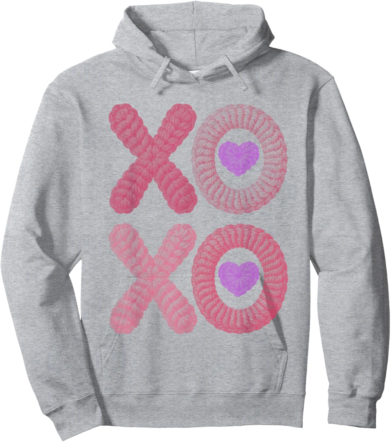 XO XO Cute Stitched Look | Valentine Heart Pink Cozy Love Hoodie - Hoodie | Ash