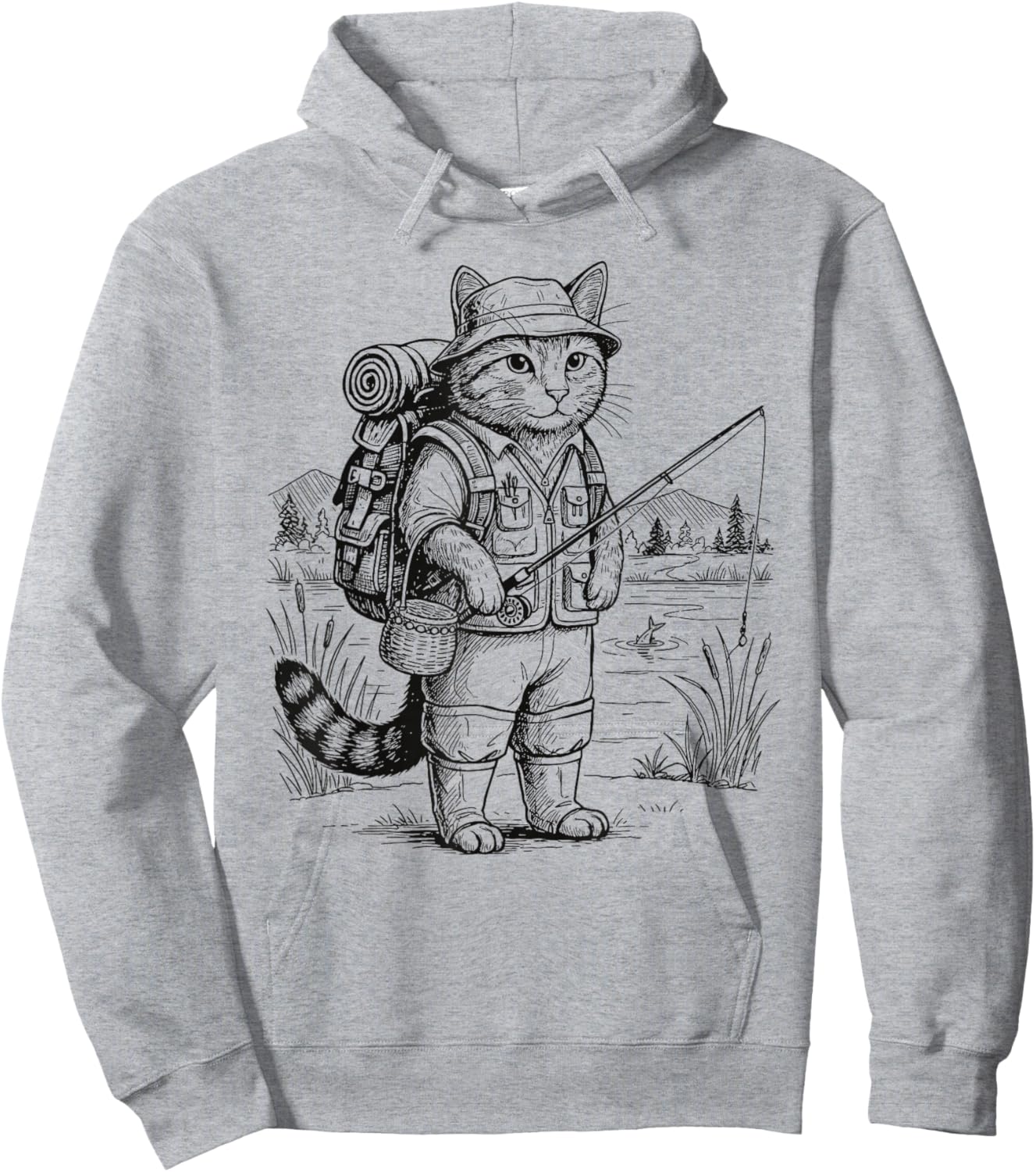 Fish Cat Fisherman Hoodie - Hoodie | Ash