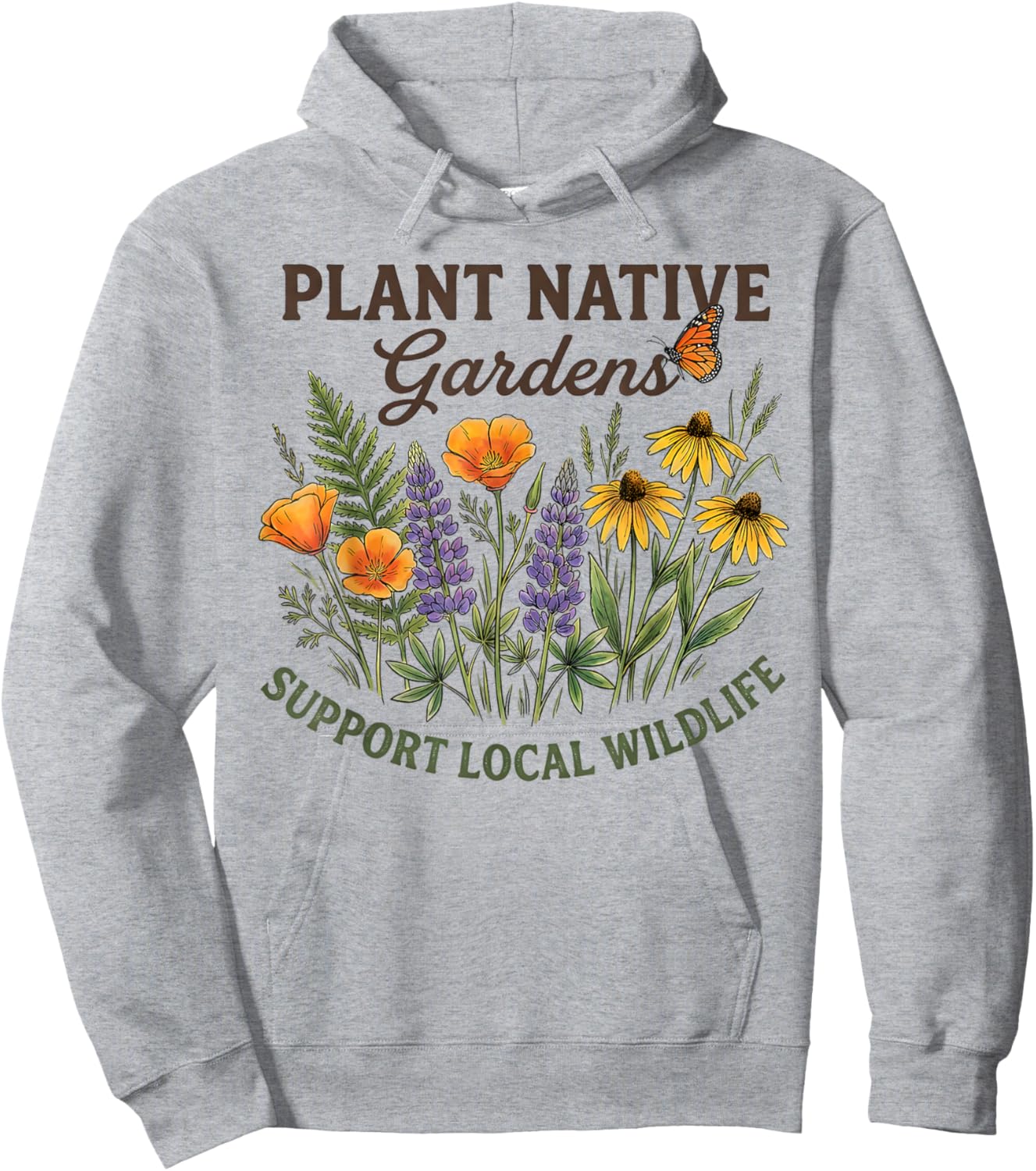 Retro Plant Native Gardens Support Local Wildlife Gardening Hoodie - Hoodie | Ash