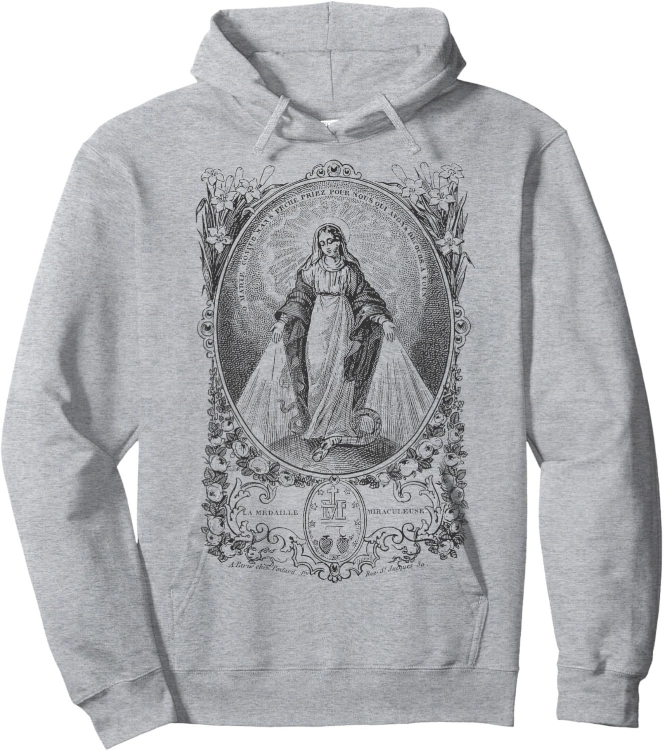 Miraculous Medal Our Lady Mary Marian Vintage Catholic Art Hoodie - Hoodie | Ash