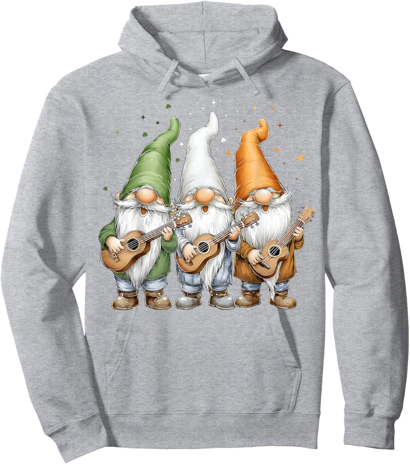 Ukulele Gnome Shamrock St. Patricks Day Pattys Day Ireland Hoodie - Hoodie | Ash