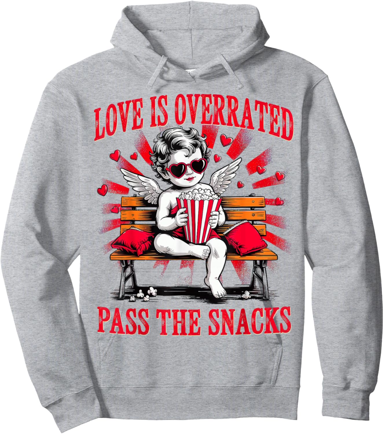 Love is Overrated Pass The Snacks Valentines Hoodie - Hoodie | Ash
