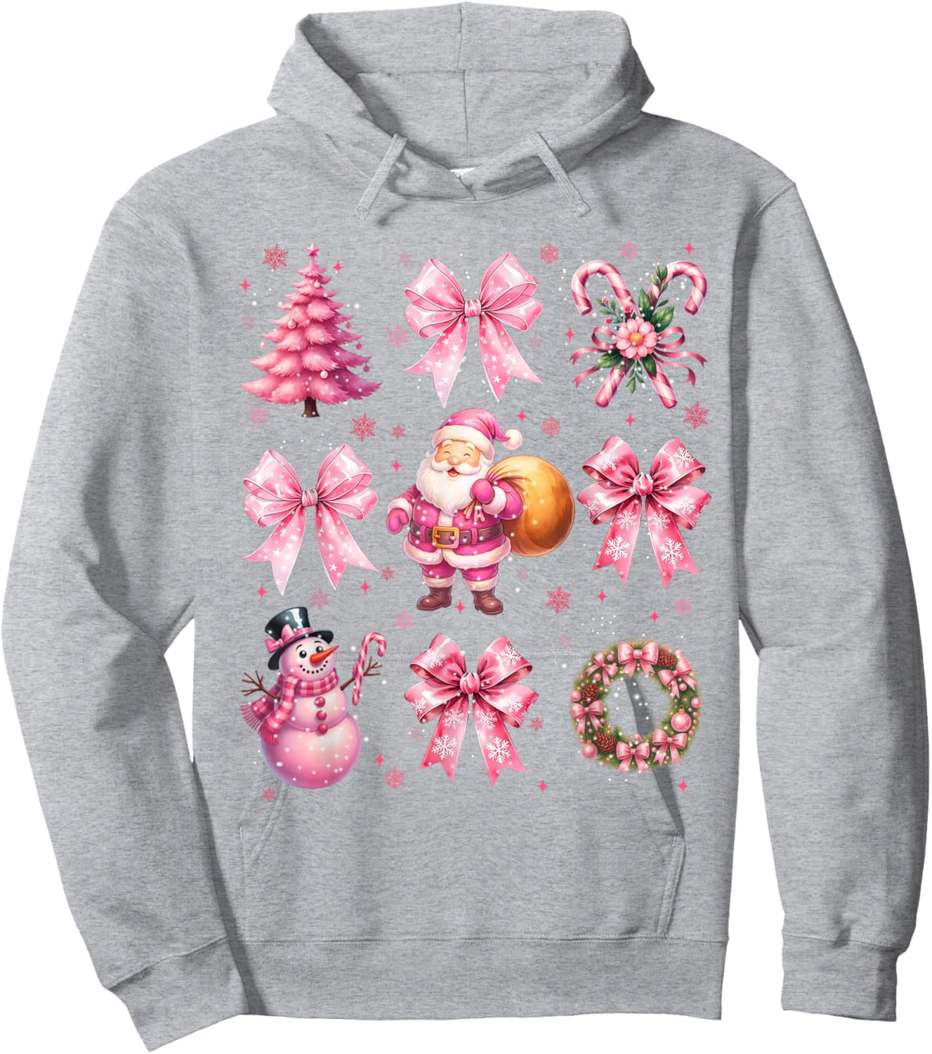 Cute Pink Santa Coquette Snowman Christmas Xmas Women Girl Hoodie - Hoodie | Ash