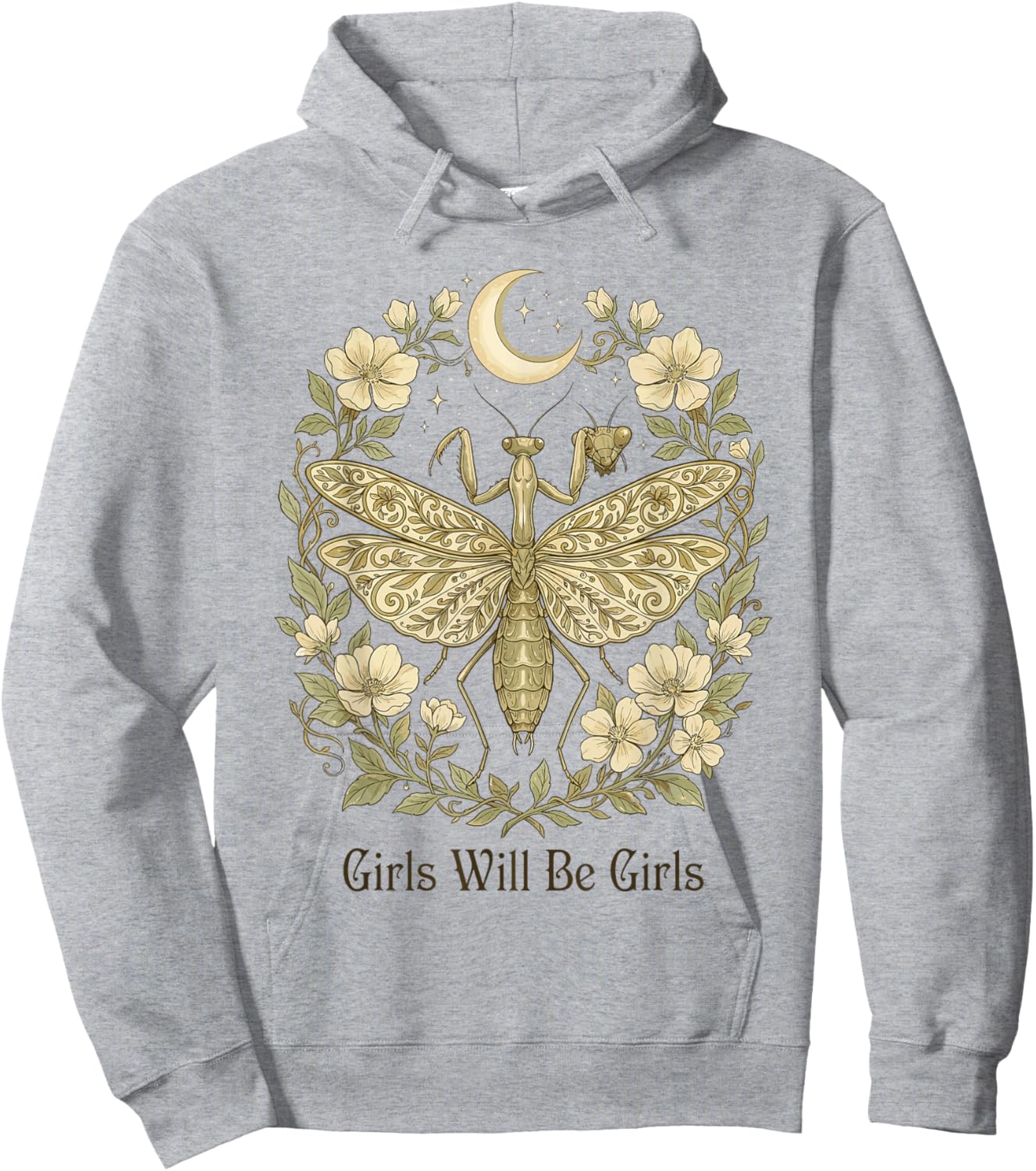 Girls Will Be Will Girls Praying Mantis Boho Celestial Hoodie - Hoodie | Ash