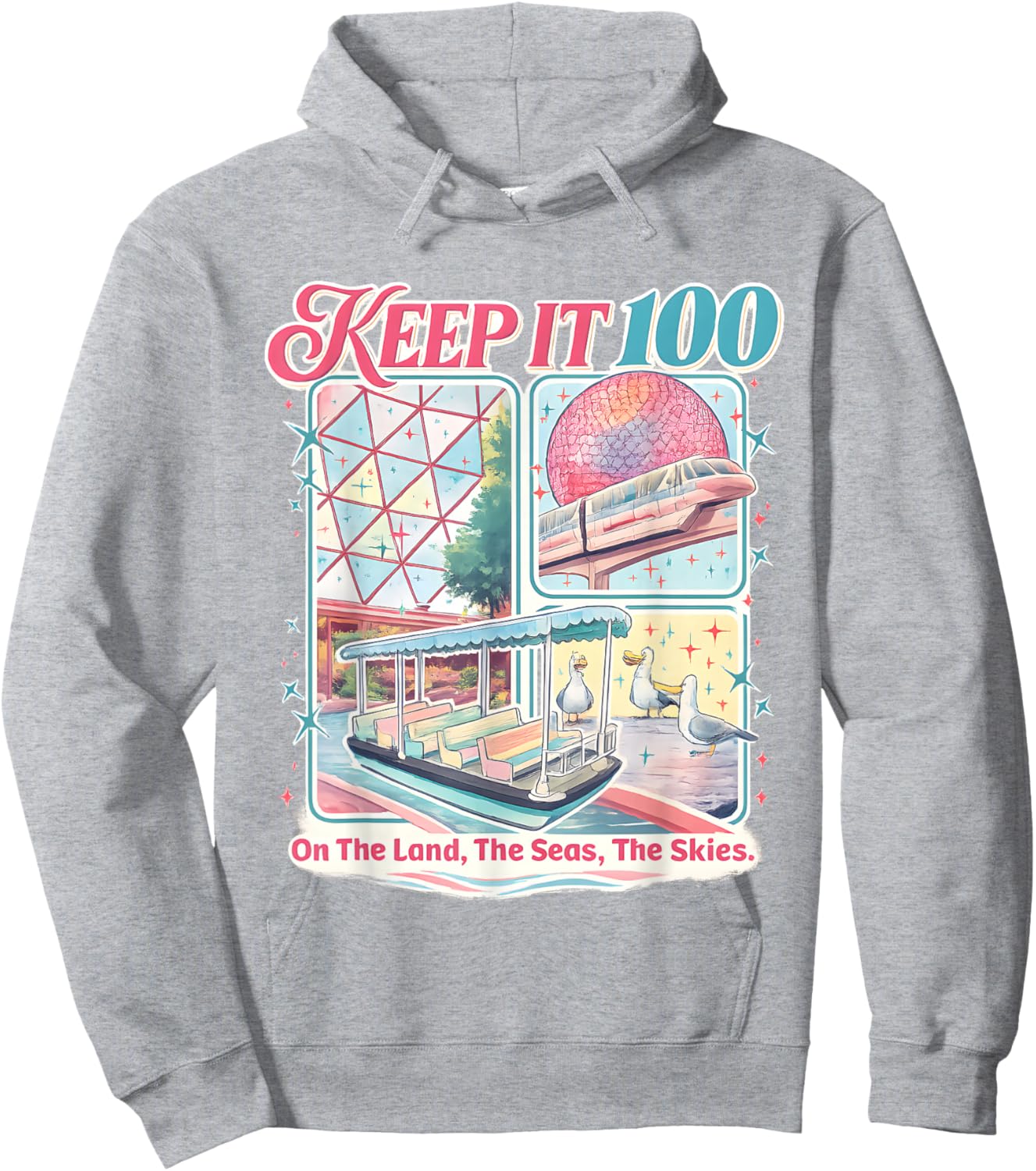 Keep It 100 The Land The Seas The Skies Hoodie - Hoodie | Ash