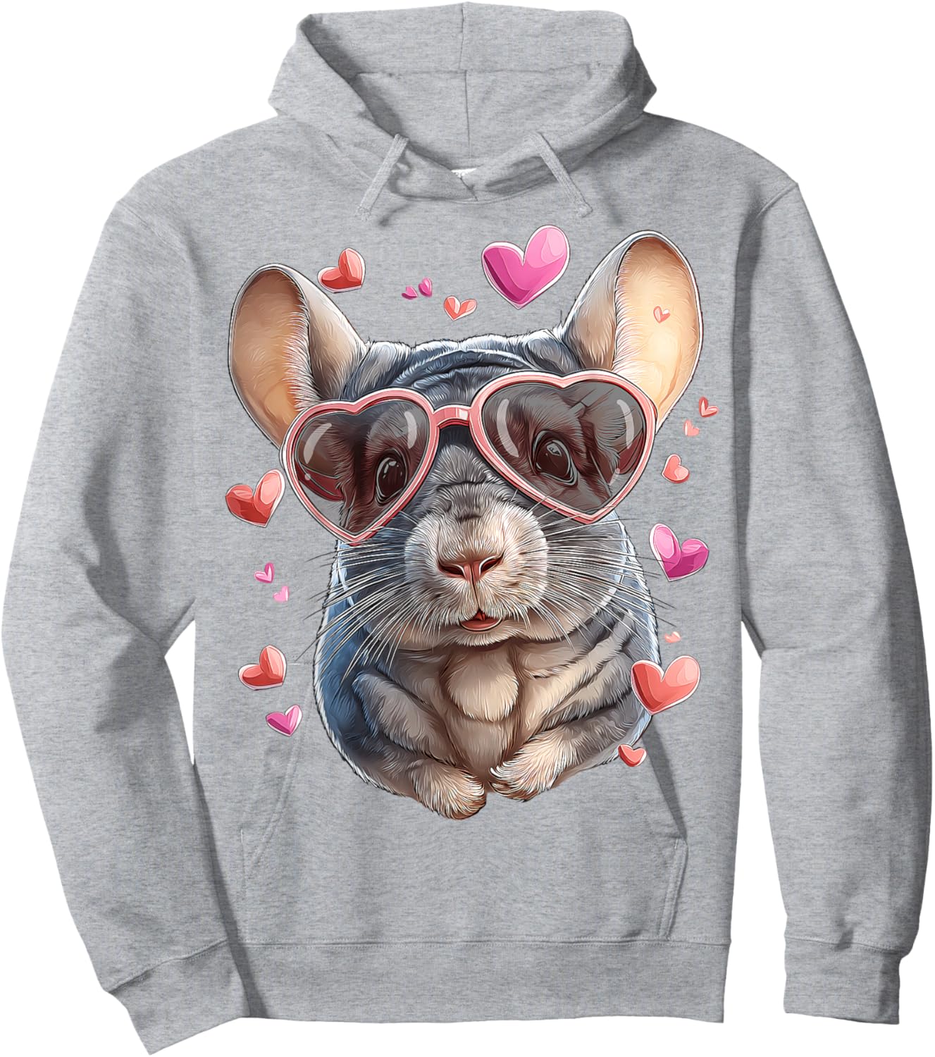 Chinchilla Pet Valentine's Day Heart Sunglasses Hoodie - Hoodie | Ash