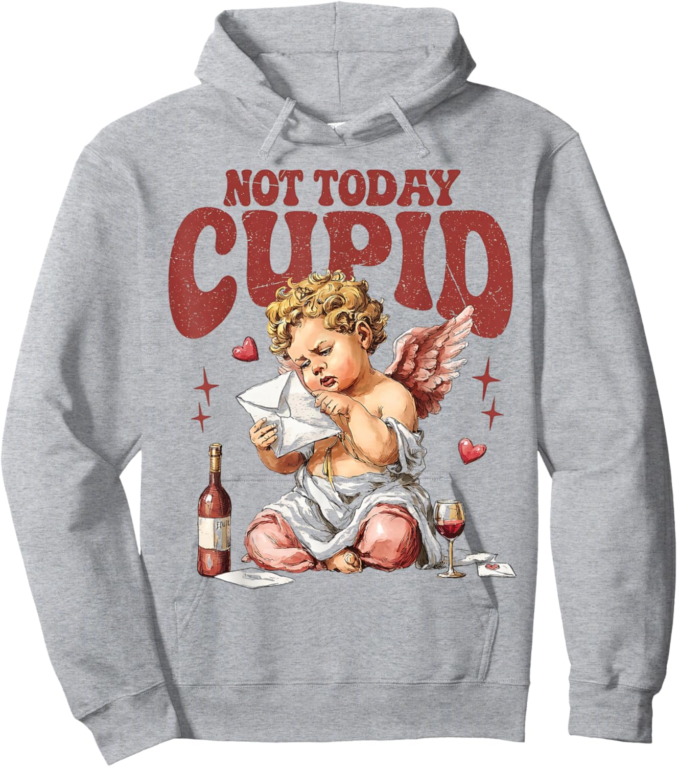 Vintage Sarcastic Anti Valentines Day Sassy Not Today Cupid Hoodie - Hoodie | Ash