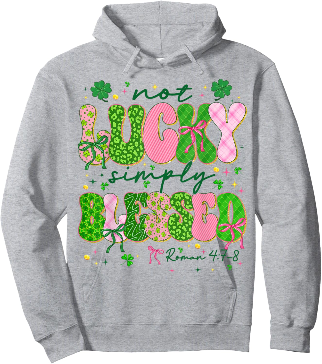 Not Lucky Simply Blessed Shamrock Bow St Patricks Women Girl Hoodie - Hoodie | Ash