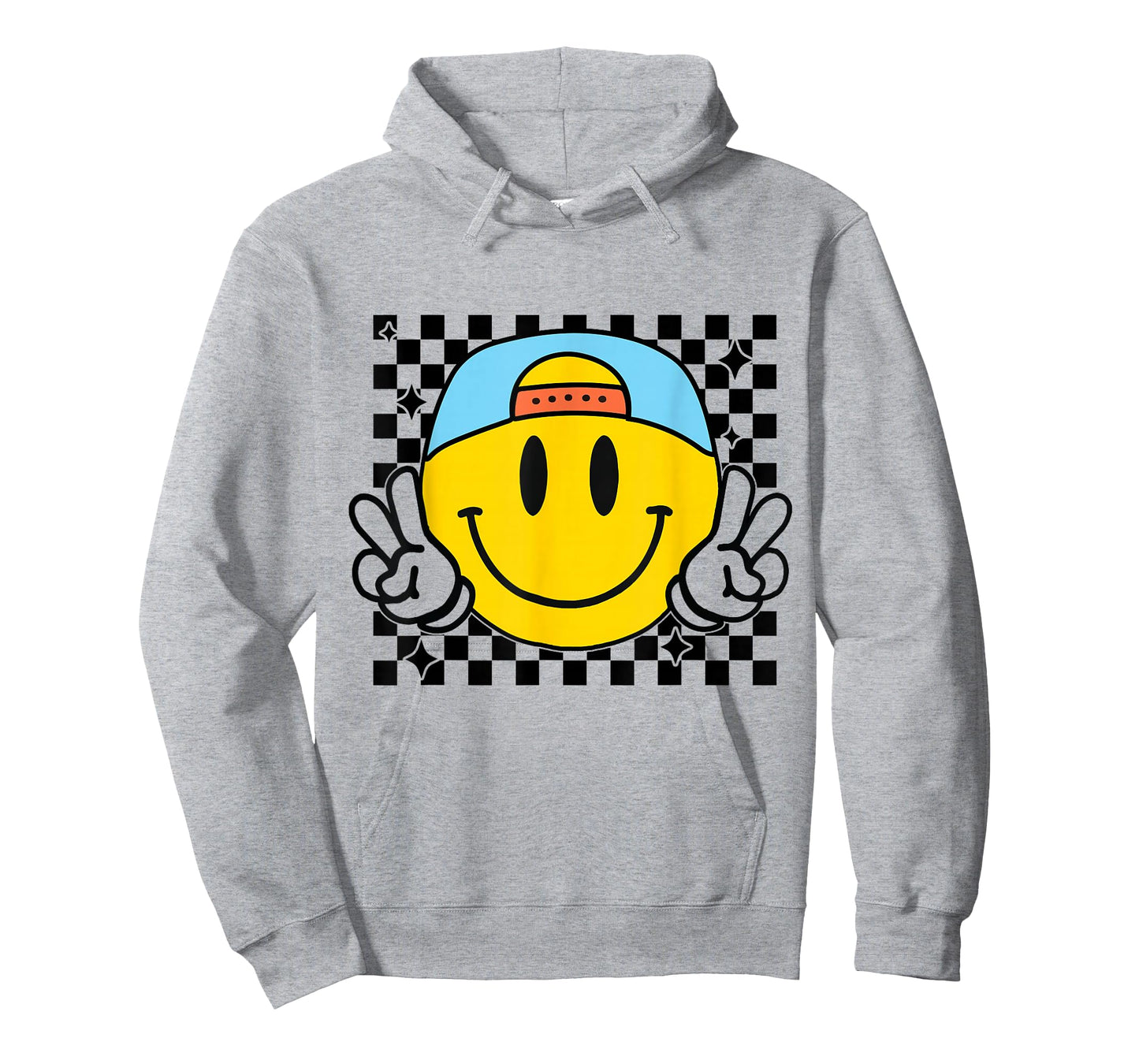 Yellow Smile Face Cute Checkered Peace Smiling Happy Face T-Shirt