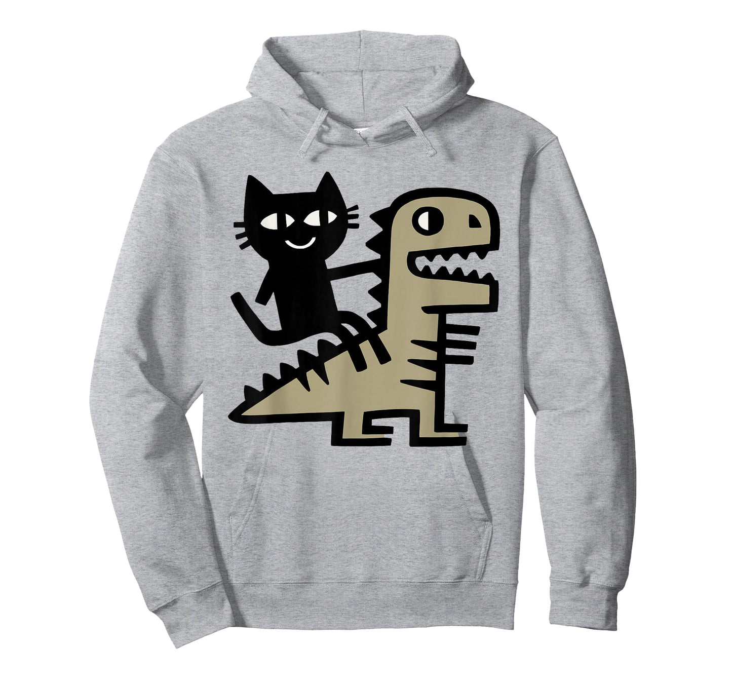 Cat Riding T-Rex Art – Funny Dinosaur and Cat Illustration T-Shirt