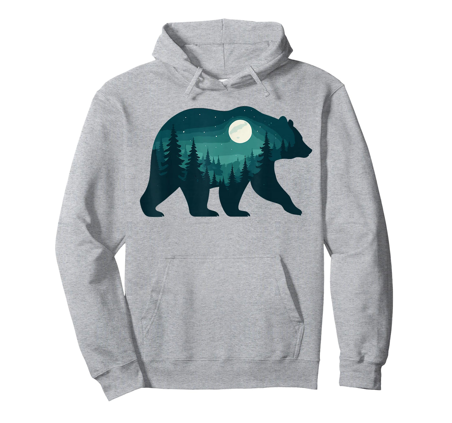 Bear Silhouette Forest Scene Under Full Moon Graphic T-Shirt