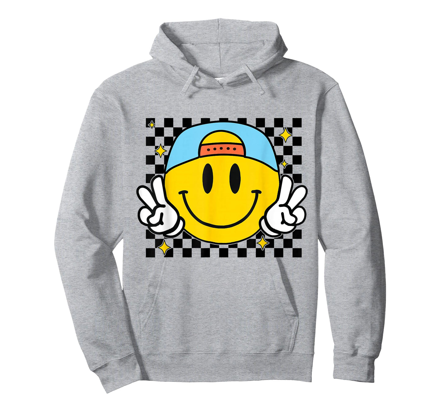 Yellow Smile Face Cute Checkered Peace Smiling Happy Face T-Shirt