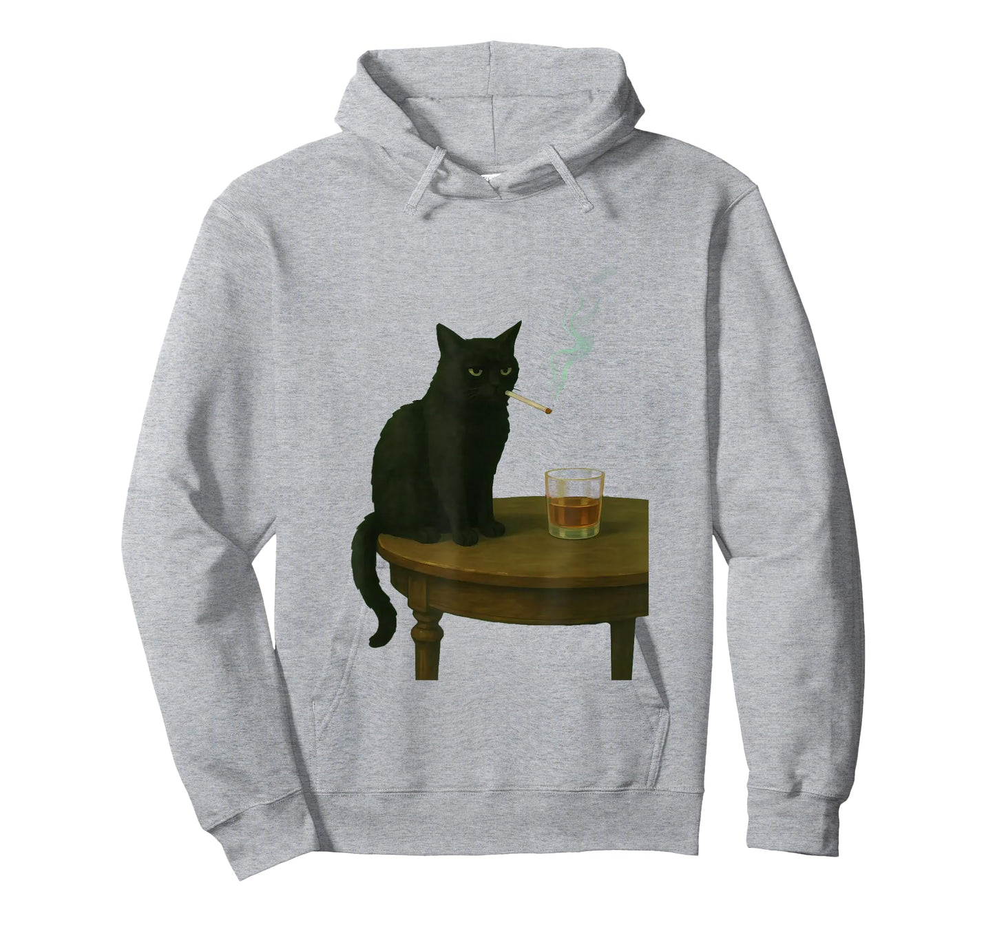 Moody Black Cat Smoking Cat with Whiskey Dark Humor T-Shirt