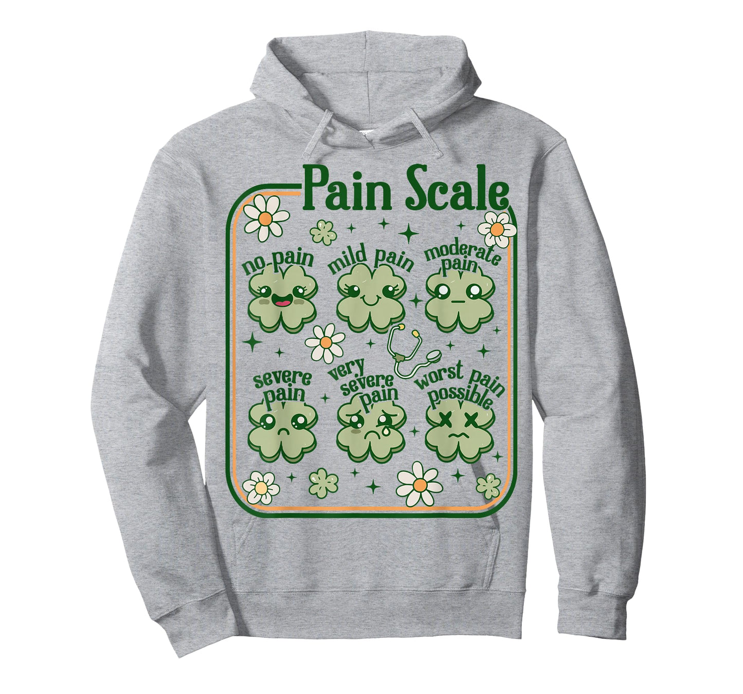Pain Scale Nurse St Patricks Groovy Cute ICU Nursing Clovers T-Shirt