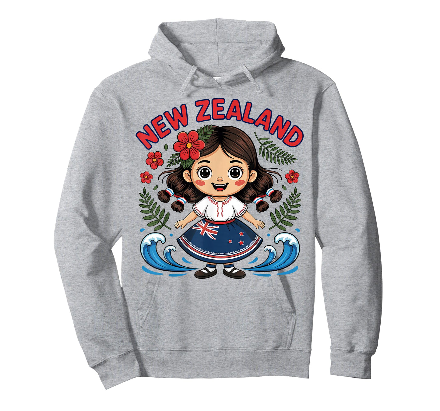 Cute New Zealand Girl with Fern and Waves dor Kids T-Shirt