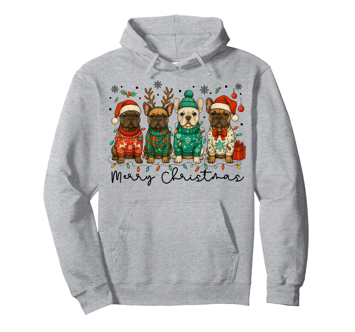 Merry Christmas French Bulldog Xmas Puppy for Men Women Kids T-Shirt