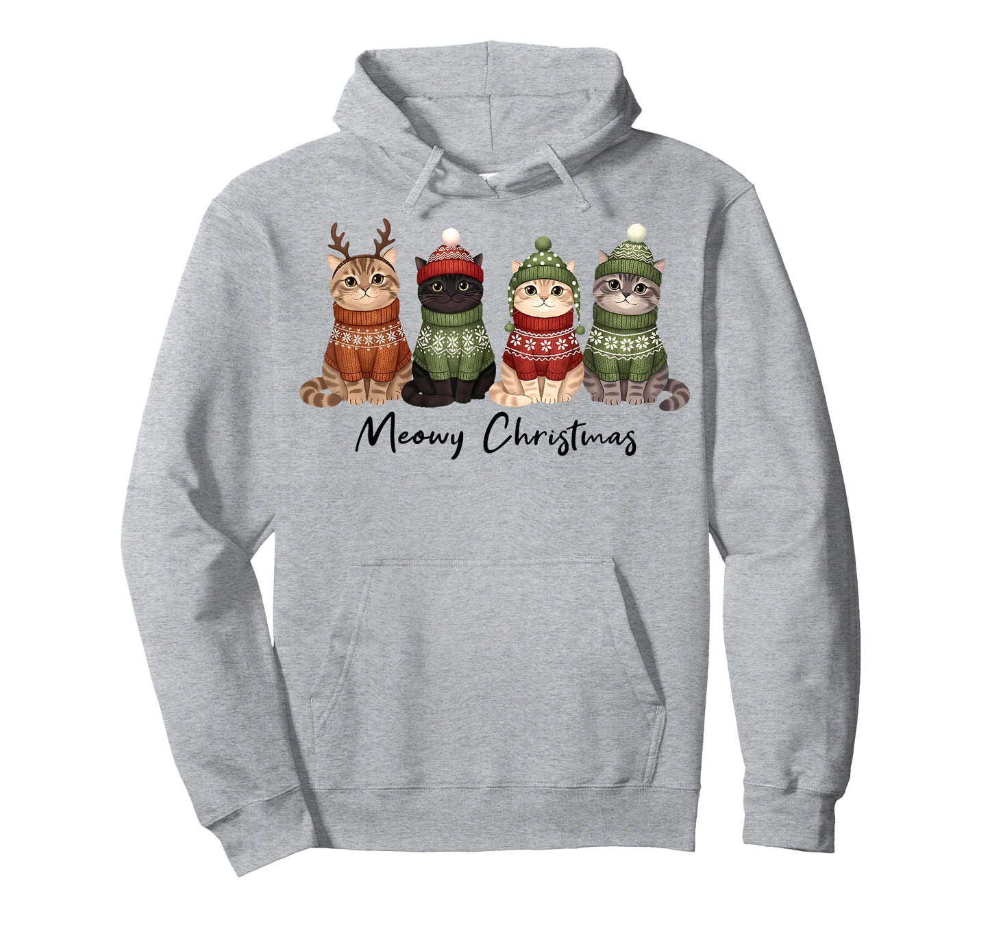 Cat Christmas Light Reindeer Santa Meowy Christmas Cat Lover T-Shirt