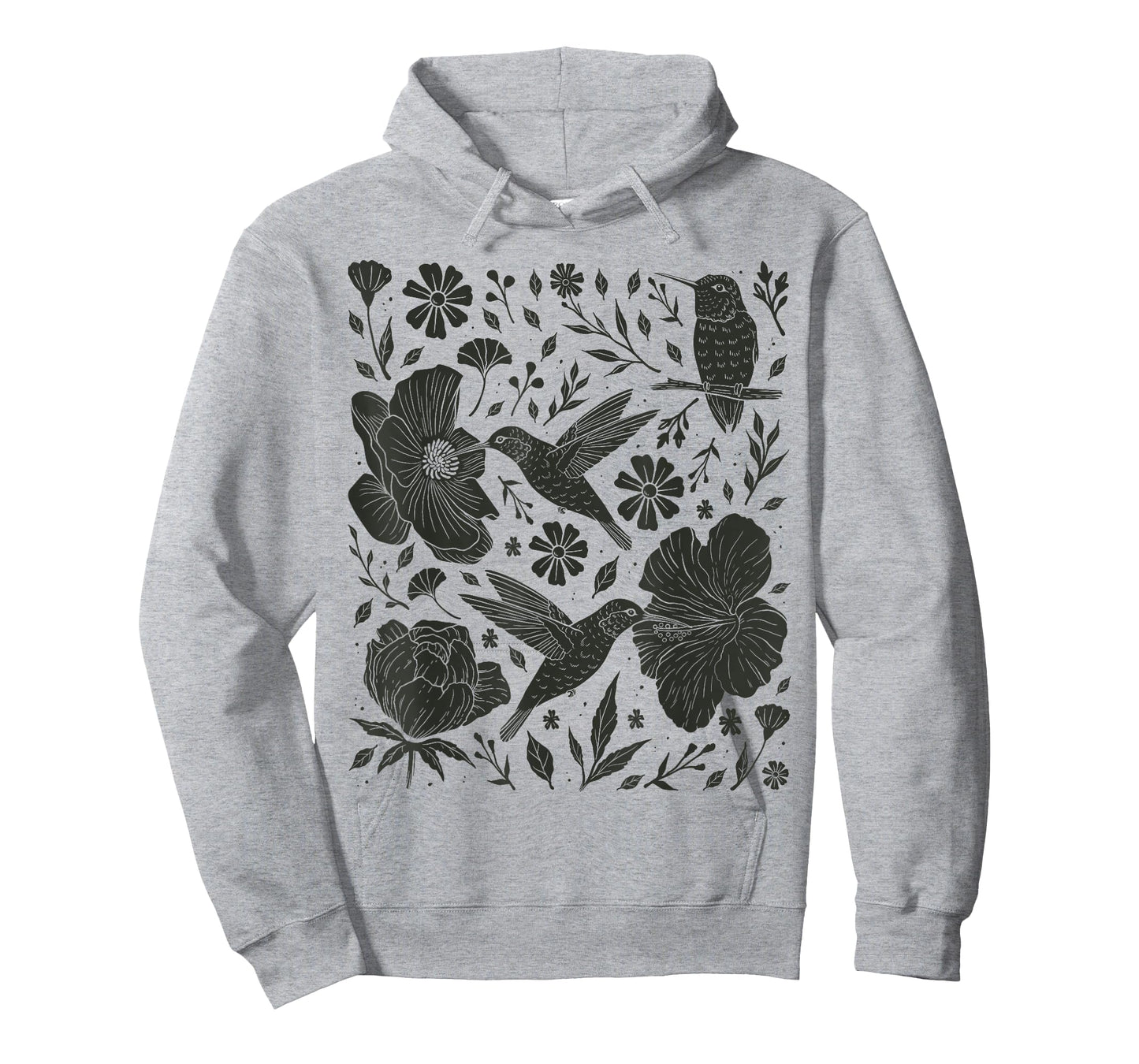 Folklore Forest Hummingbird Linocut Nature Lino Print Folk T-Shirt
