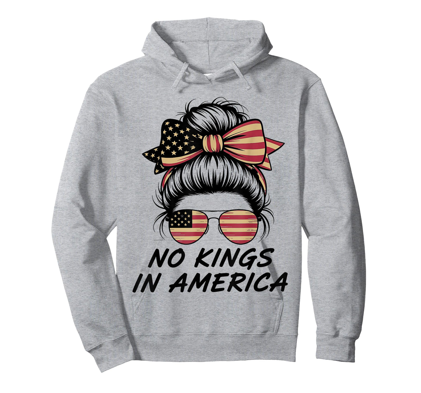 No Kings in America Messy bun USA Flag No Kings T-Shirt